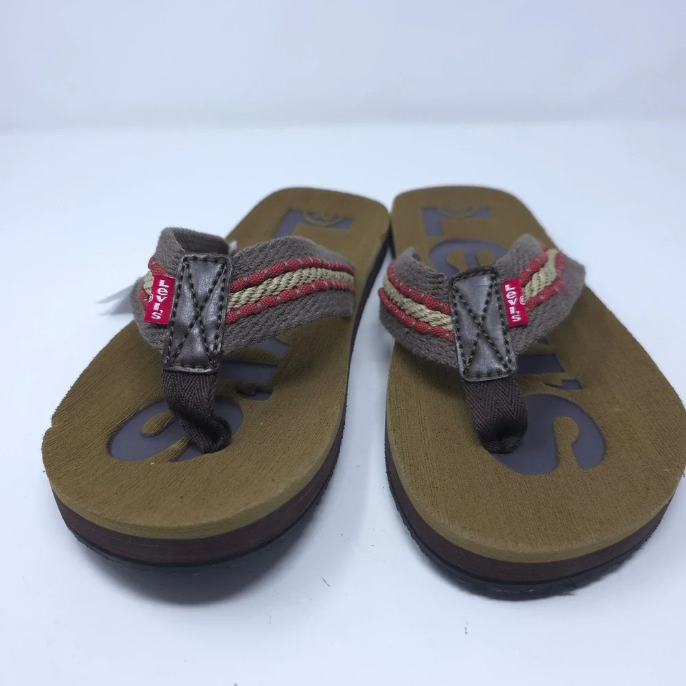 Levis Mens Hangfw Flip Flops Brown Khaki Red Sandals Size 12 M 516433JS1